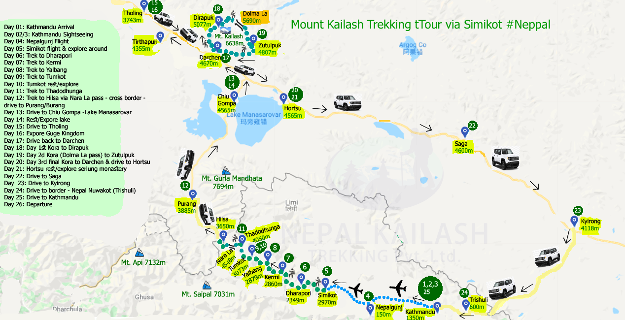 Kailash Trekking Tour Trip Map