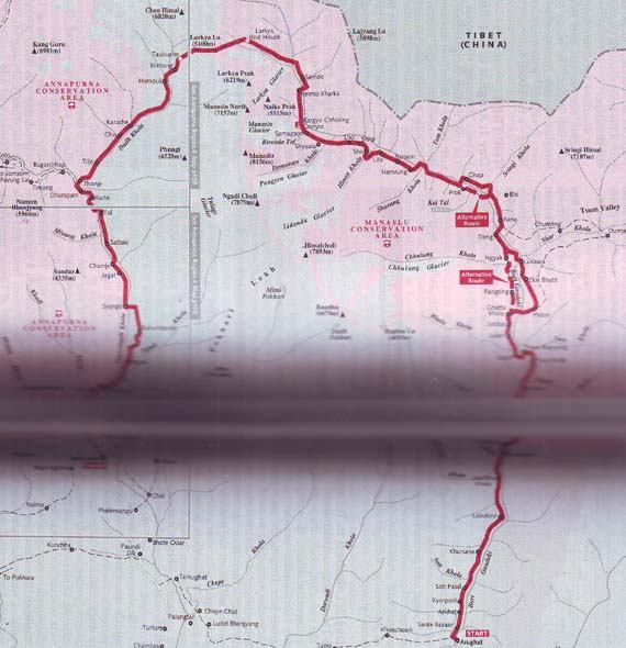 Manaslu Region Trekking Trip Map
