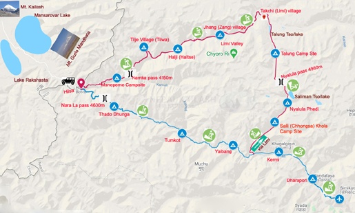 Kailash Trekking Tour Trip Map
